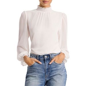 1.State Smocked Neck Long Sleeve Blouse